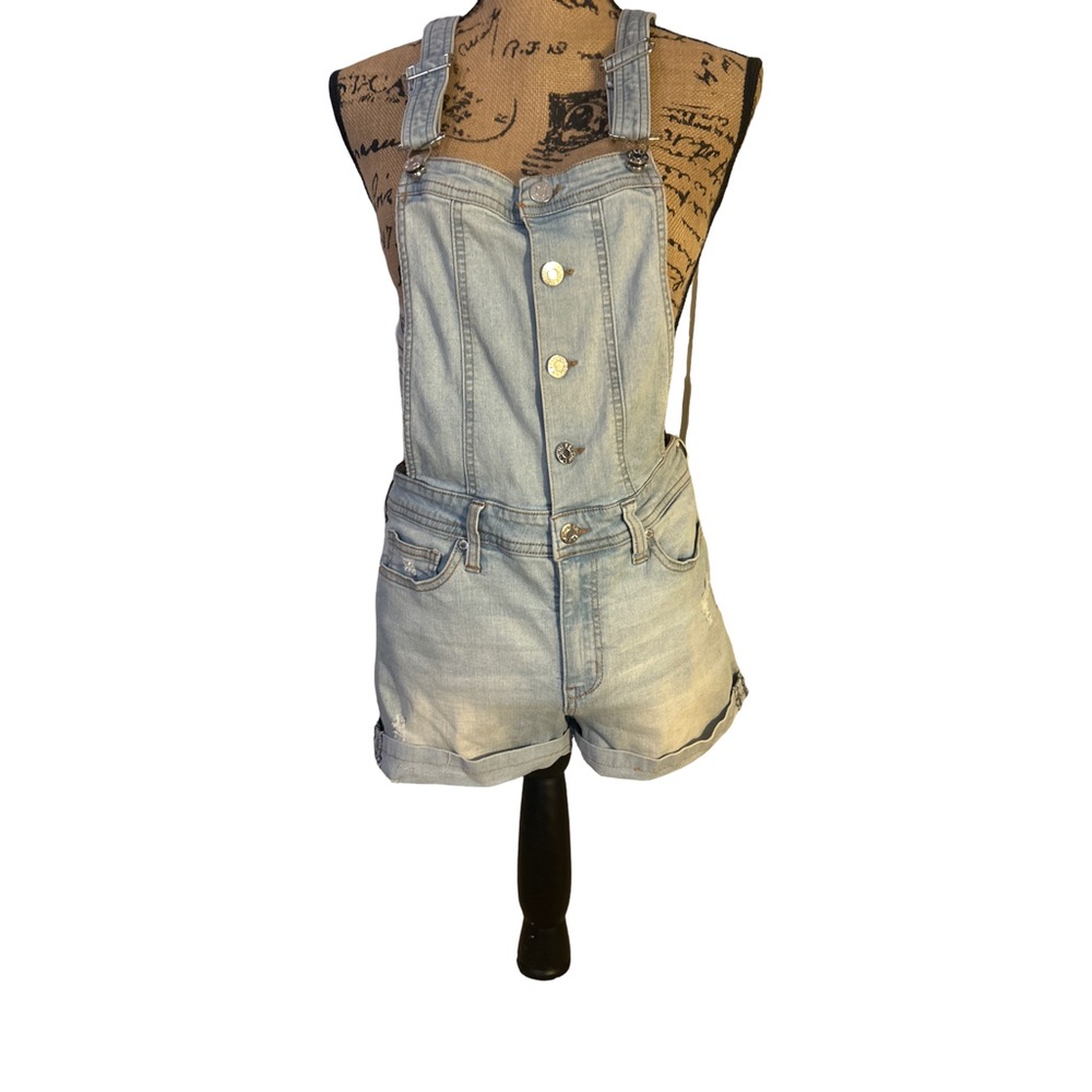 VINTAGE 90s GUESS Denim Shortalls Overalls Women's Size 27  Light Wash Destroyed - Picture 12 of 14